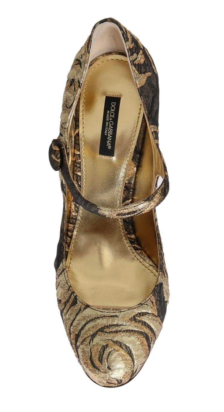 Gold Jacquard Crystal Floral Leather Shoes