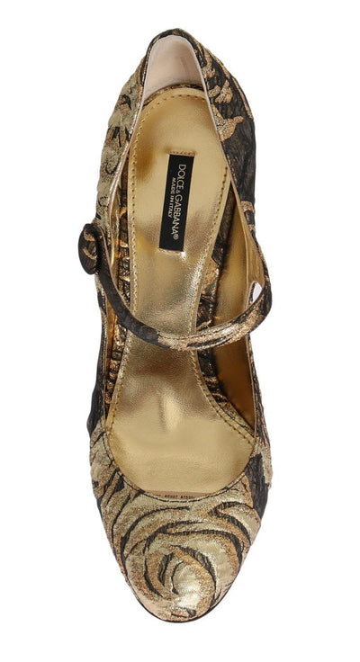 Gold Jacquard Crystal Floral Leather Shoes