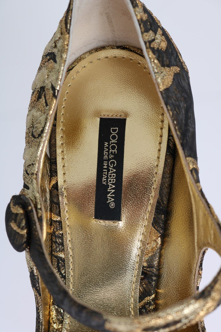 Gold Jacquard Crystal Floral Leather Shoes