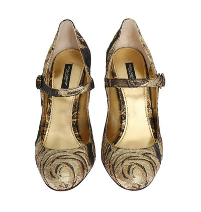Gold Jacquard Crystal Floral Leather Shoes
