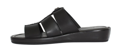 Black Deer Leather Logo Slides Sandals