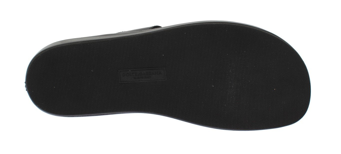 Black Deer Leather Logo Slides Sandals