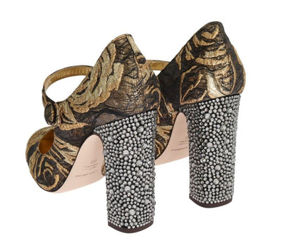 Gold Jacquard Crystal Floral Leather Shoes