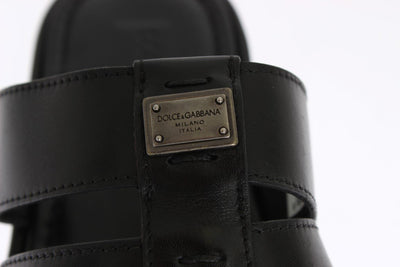 Black Deer Leather Logo Slides Sandals
