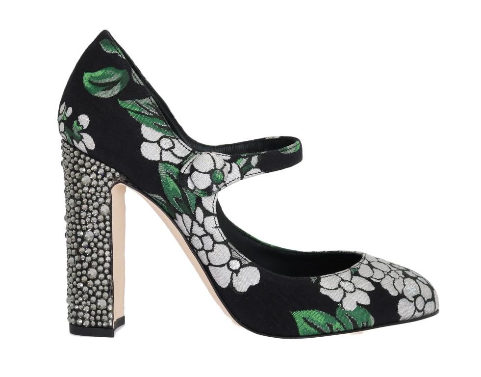 Black Jacquard Crystal Floral Shoes