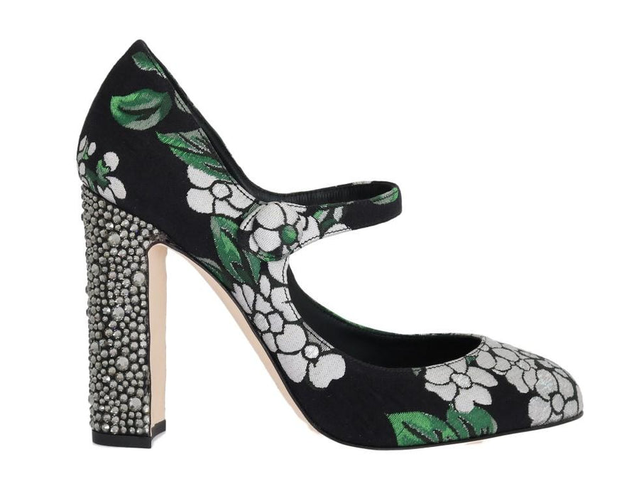 Black Jacquard Crystal Floral Shoes