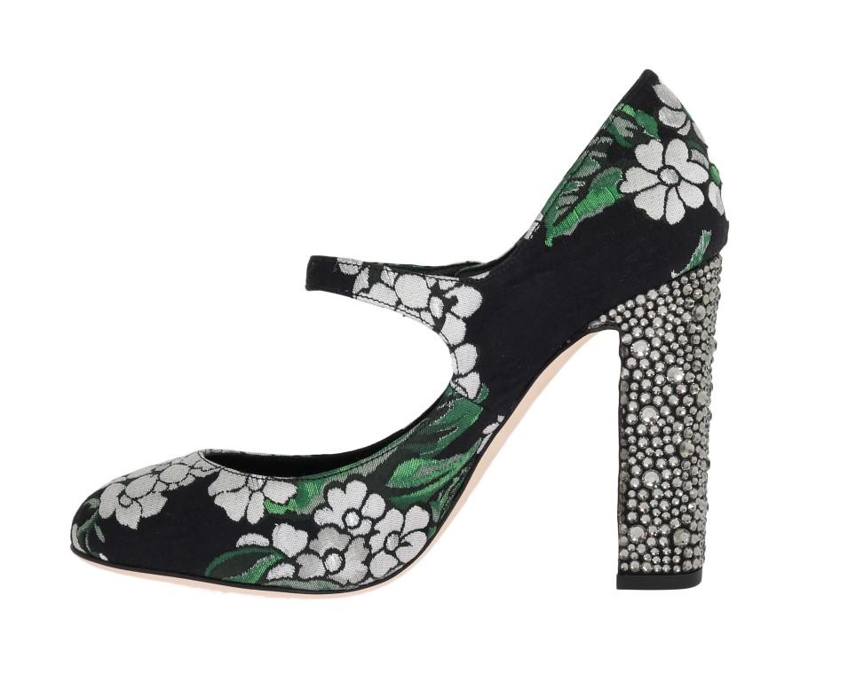 Black Jacquard Crystal Floral Shoes
