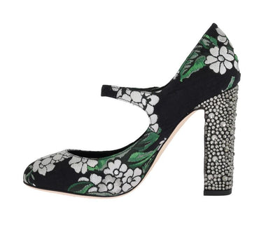 Black Jacquard Crystal Floral Shoes