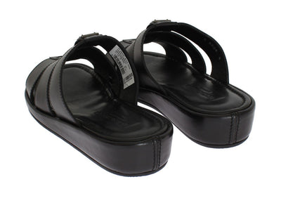 Black Deer Leather Logo Slides Sandals