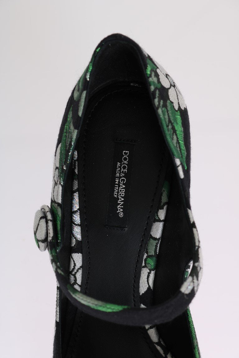 Black Jacquard Crystal Floral Shoes