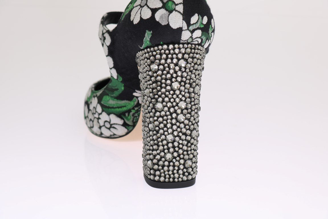 Black Jacquard Crystal Floral Shoes