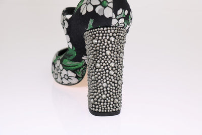 Black Jacquard Crystal Floral Shoes