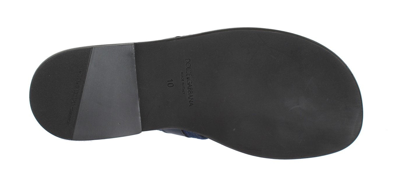 Blue Leather Canvas Slides Sandals