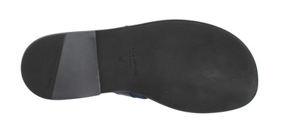 Blue Leather Canvas Slides Sandals