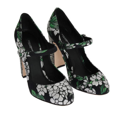 Black Jacquard Crystal Floral Shoes