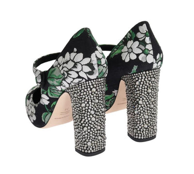 Black Jacquard Crystal Floral Shoes