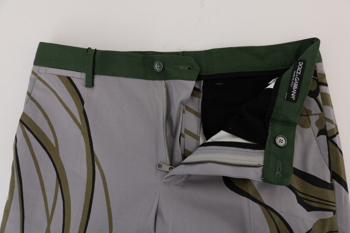 Gray Leaves Print Cotton Pants