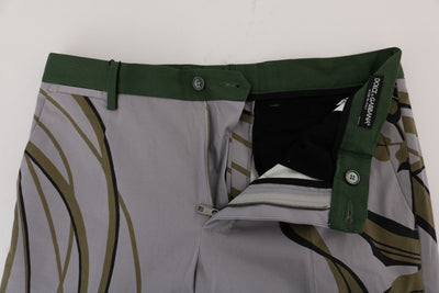Gray Leaves Print Cotton Pants