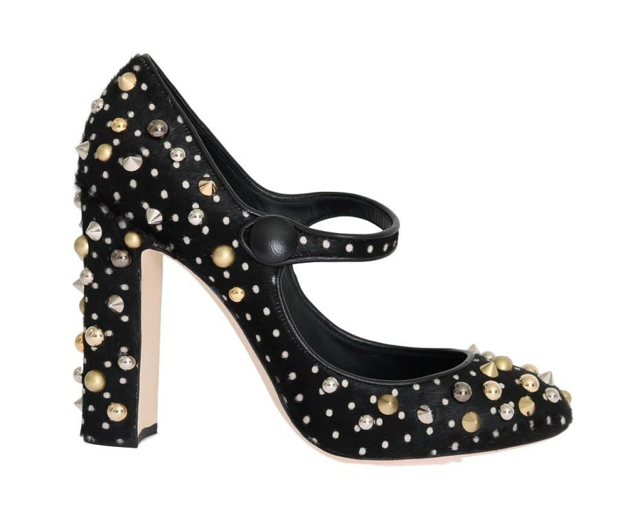 Black Polka Dot Pony Studded Leather Shoes