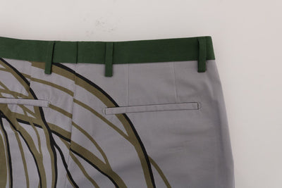 Gray Leaves Print Cotton Pants
