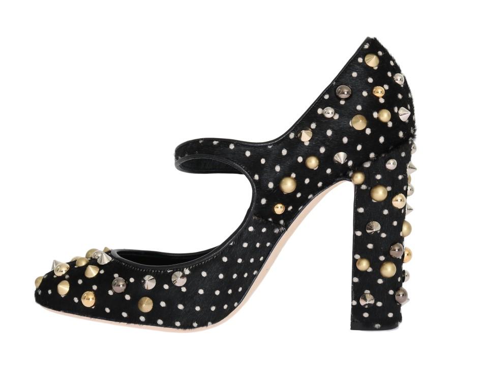 Black Polka Dot Pony Studded Leather Shoes