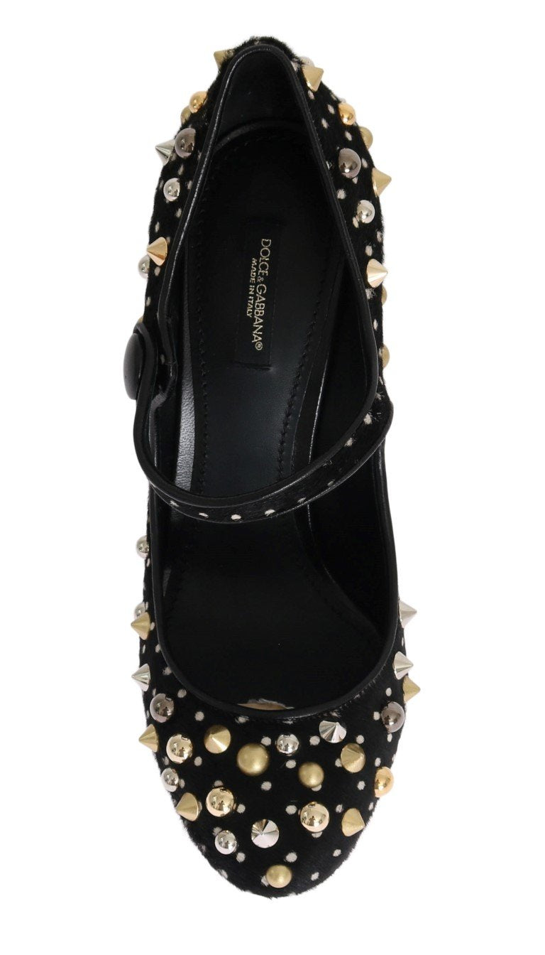 Black Polka Dot Pony Studded Leather Shoes