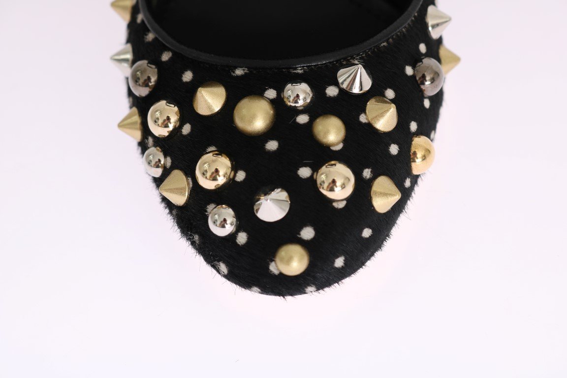 Black Polka Dot Pony Studded Leather Shoes