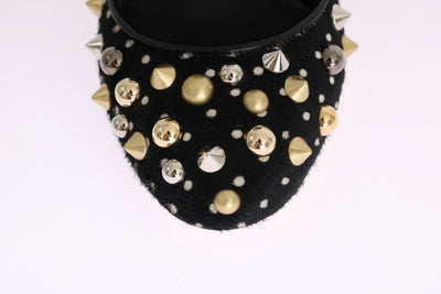 Black Polka Dot Pony Studded Leather Shoes