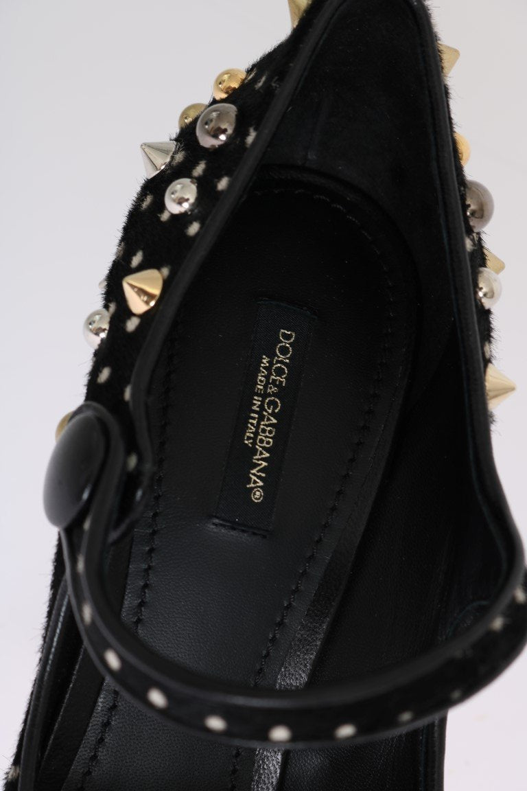 Black Polka Dot Pony Studded Leather Shoes