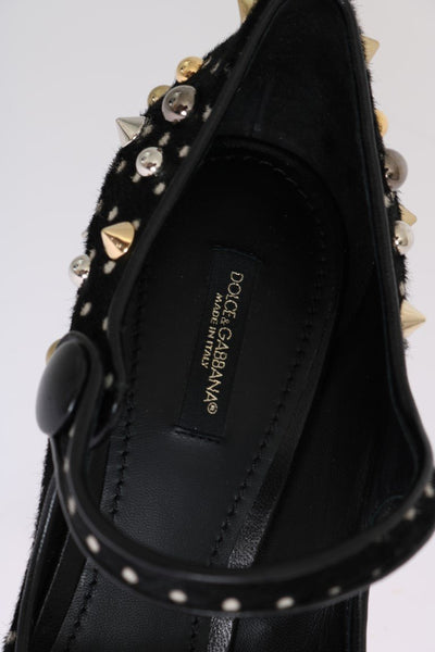 Black Polka Dot Pony Studded Leather Shoes