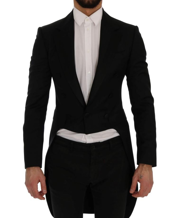 Black Wool Silk Blazer Tailcoat