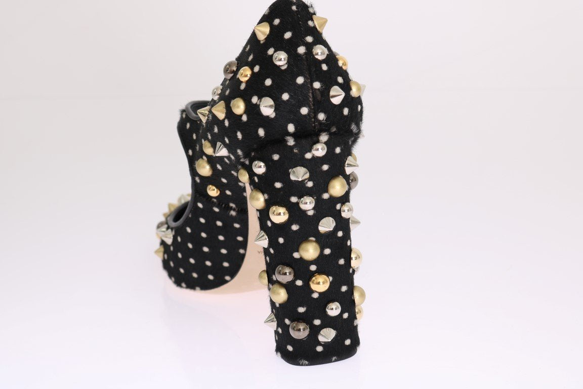 Black Polka Dot Pony Studded Leather Shoes