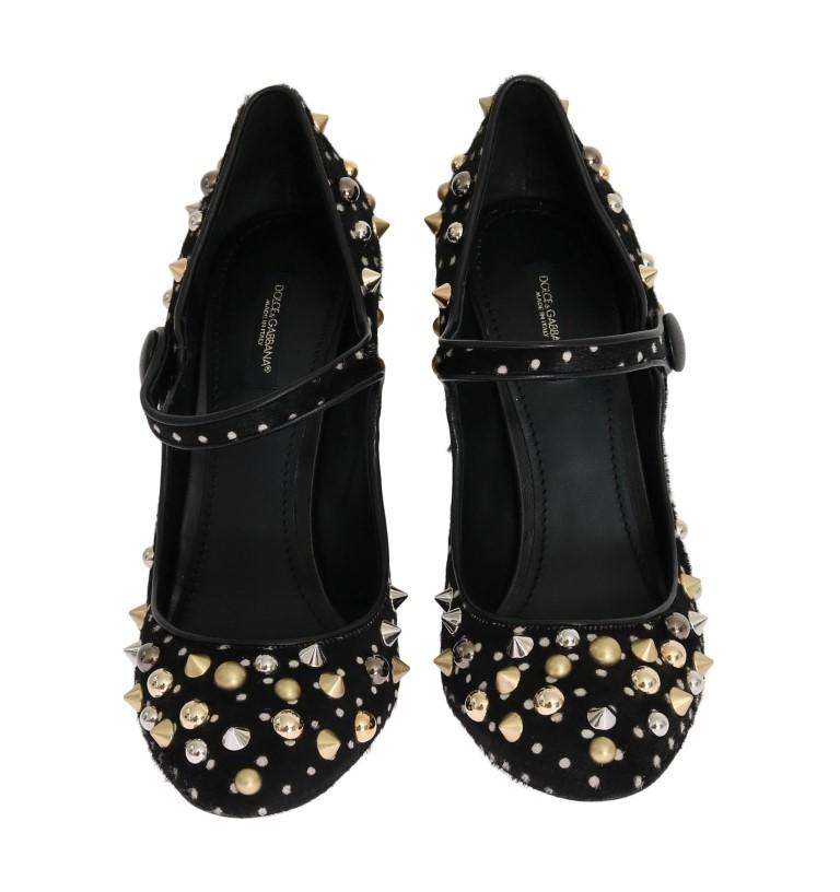 Black Polka Dot Pony Studded Leather Shoes