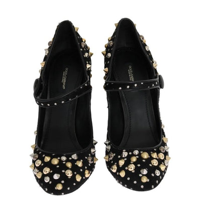 Black Polka Dot Pony Studded Leather Shoes