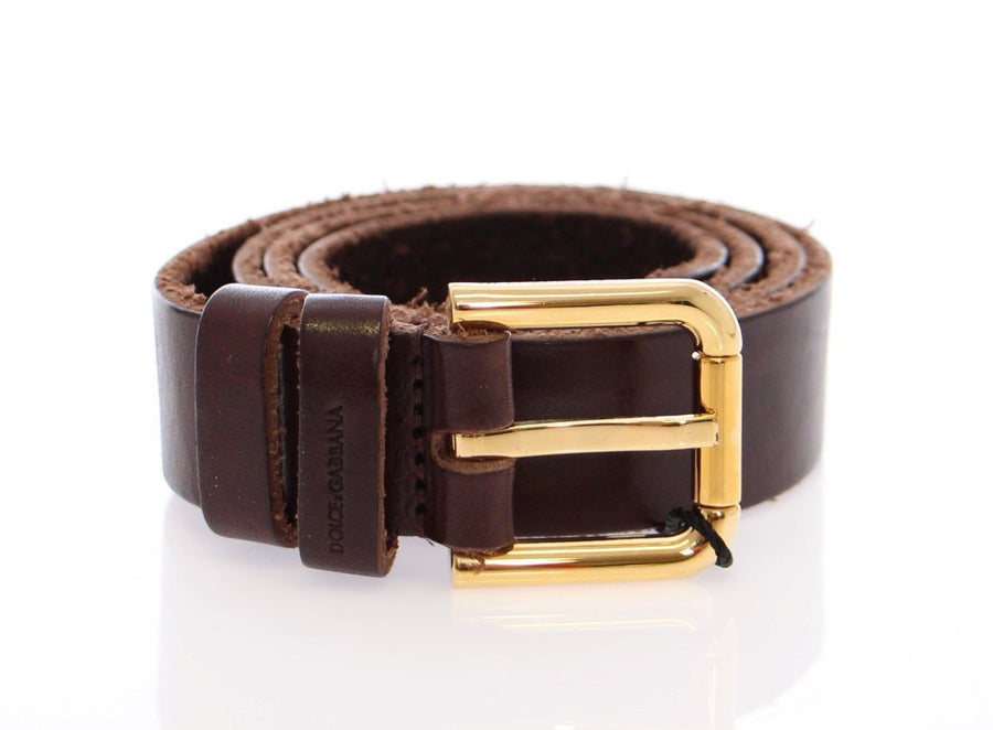 Brown Leather Gold Logo Belt