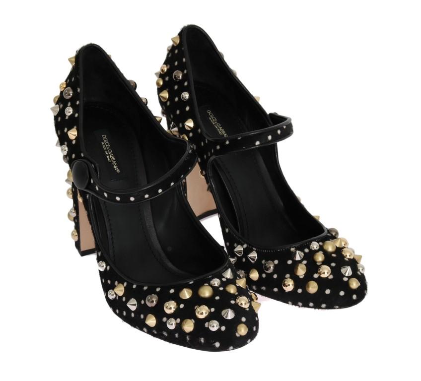 Black Polka Dot Pony Studded Leather Shoes