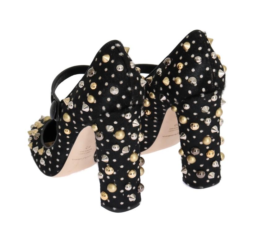Black Polka Dot Pony Studded Leather Shoes