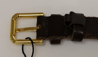 Brown Leather Gold Logo Belt