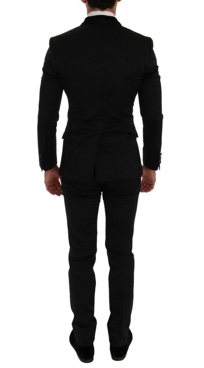 Black Brocade Double Breasted Slim Suit