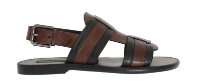 Brown Leather Strap Slides Sandals