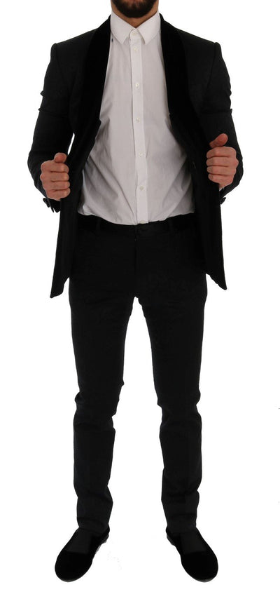 Black Brocade Double Breasted Slim Suit