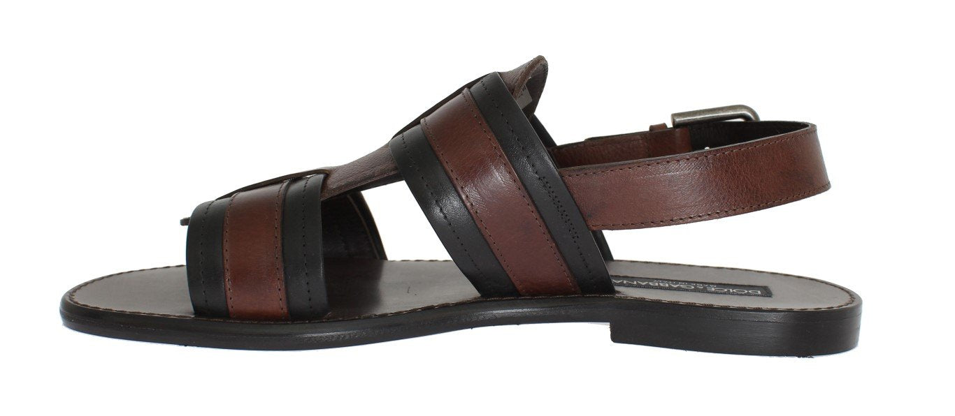 Brown Leather Strap Slides Sandals