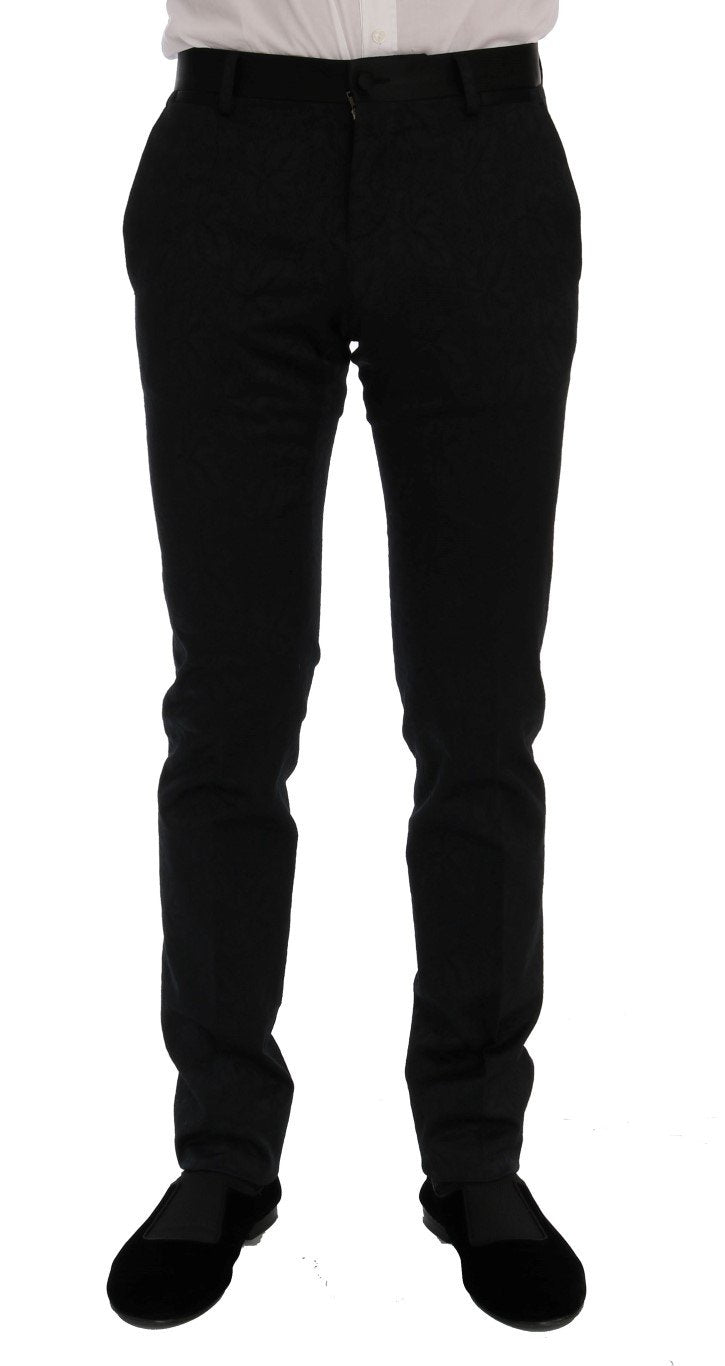 Black Brocade Double Breasted Slim Suit