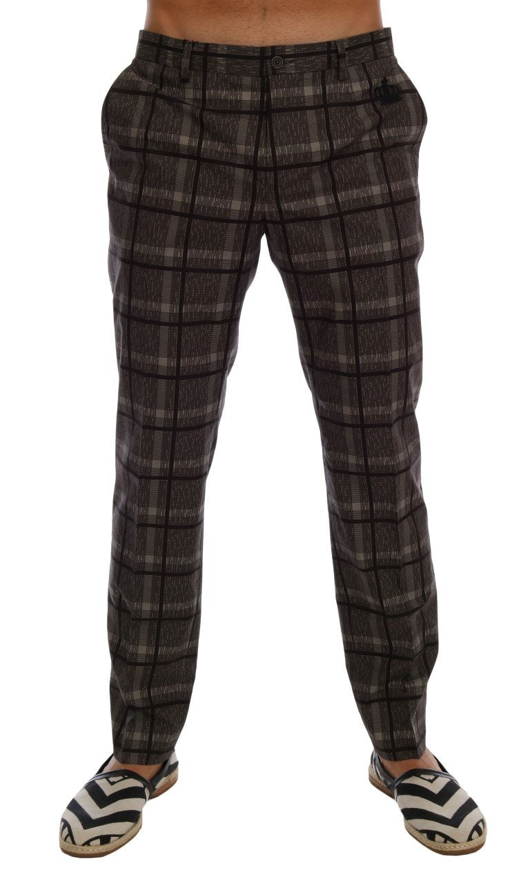 Gray Cotton Check Crown Dress Pants