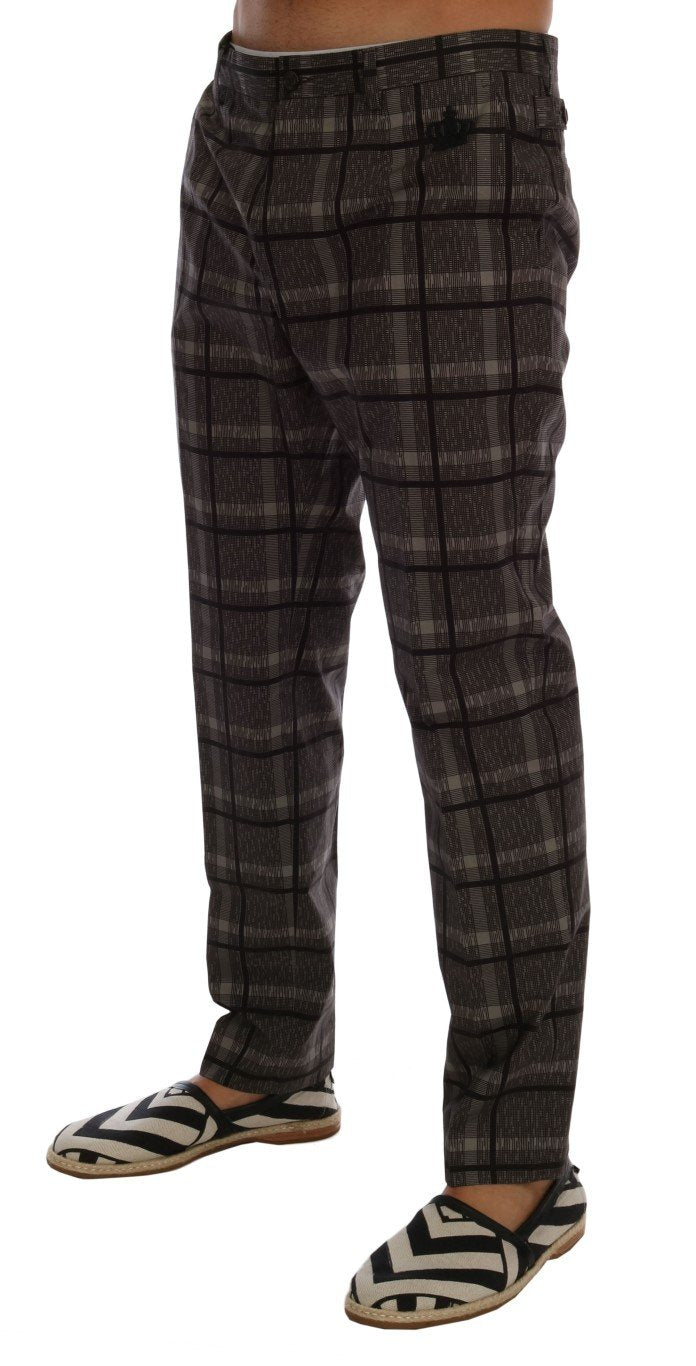 Gray Cotton Check Crown Dress Pants
