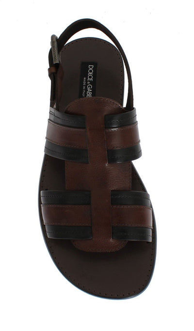 Brown Leather Strap Slides Sandals