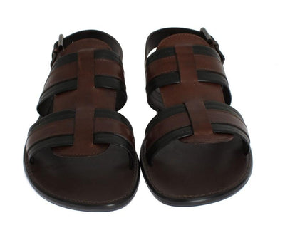 Brown Leather Strap Slides Sandals