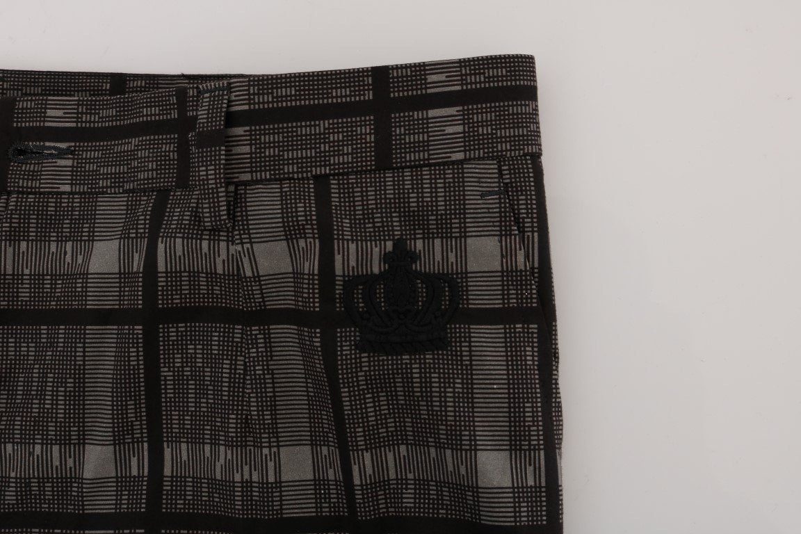 Gray Cotton Check Crown Dress Pants