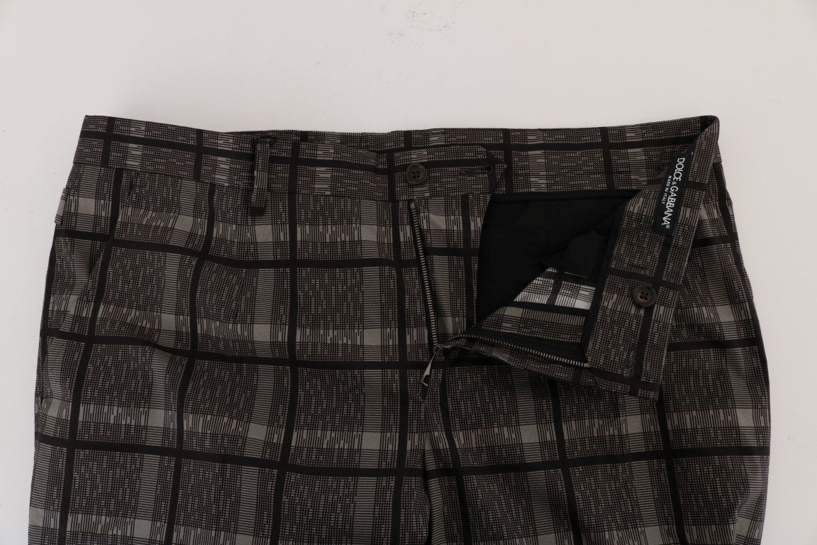 Gray Cotton Check Crown Dress Pants