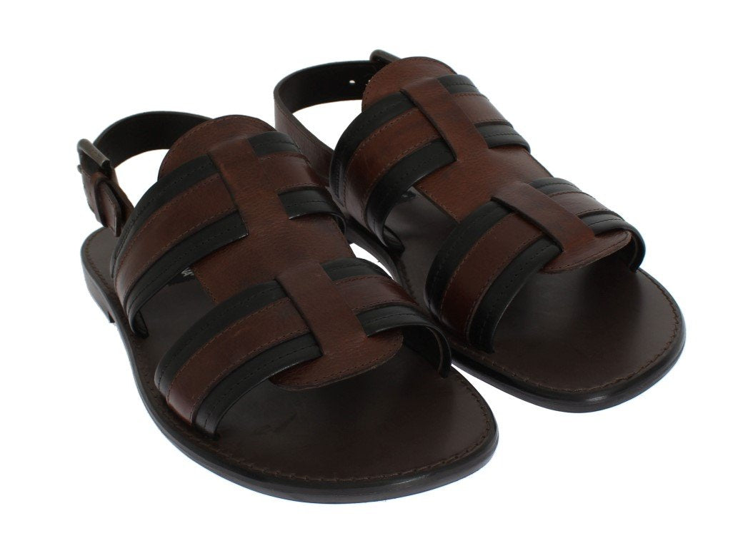 Brown Leather Strap Slides Sandals